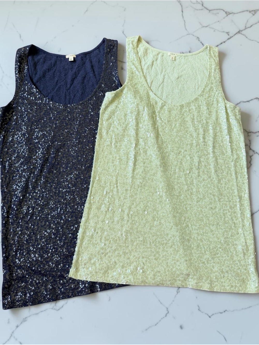 Lot of 2 J. Crew sequin tanks navy & mint green size small Y2K 2000s